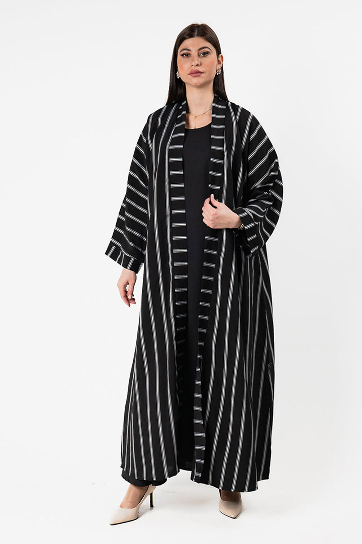 Picture of Striped Abaya  - Black