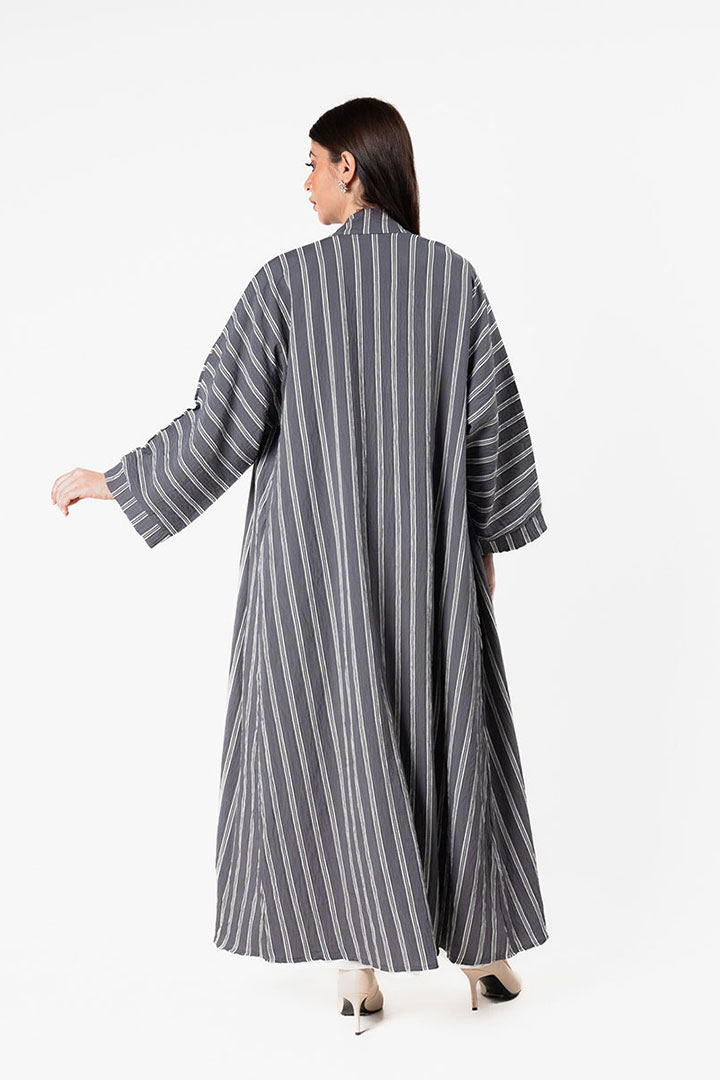 Picture of Striped Abaya - Grey/White