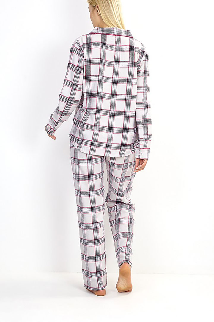 Picture of Set of Checkered Full Sleeves Top with Pajama - Grey/Pink