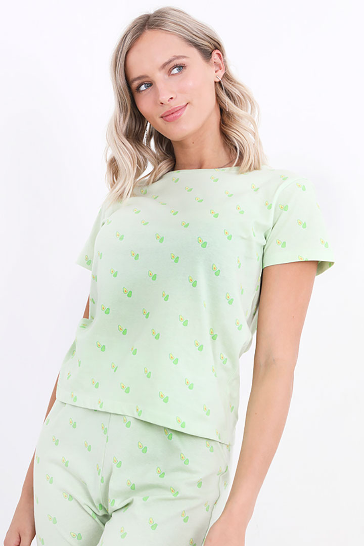 Picture of Set of Half Sleeves Top with Pajama - Green/Multi