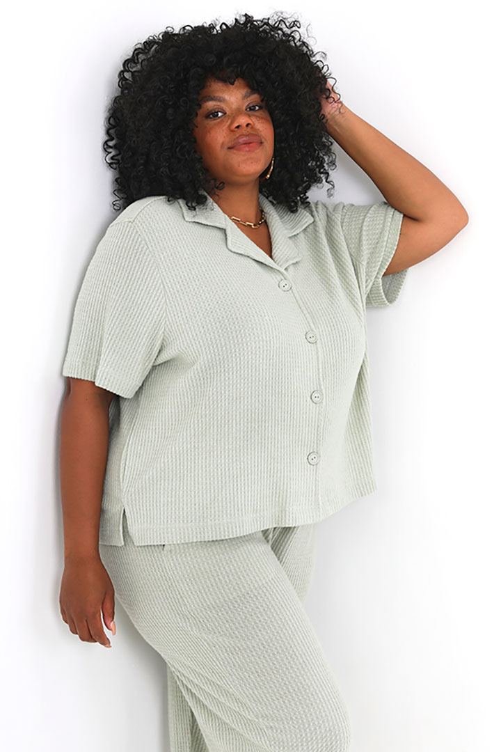 Picture of Plus Size Set of Waffle Half Sleeves Top with Pajama - Sage