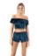 Picture of Velvet Off Shoulder Crop top with shorts Set - Navy Blue