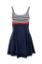 Picture of One Piece swim suit Zebra print Red stripe with overlay Navy skirt