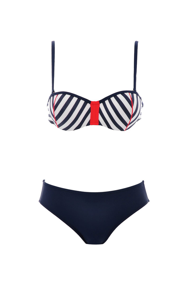 Picture of Two-Piece Swimwear set Zebra print with Red stripe top and Navy Bottom - Blue & Multi