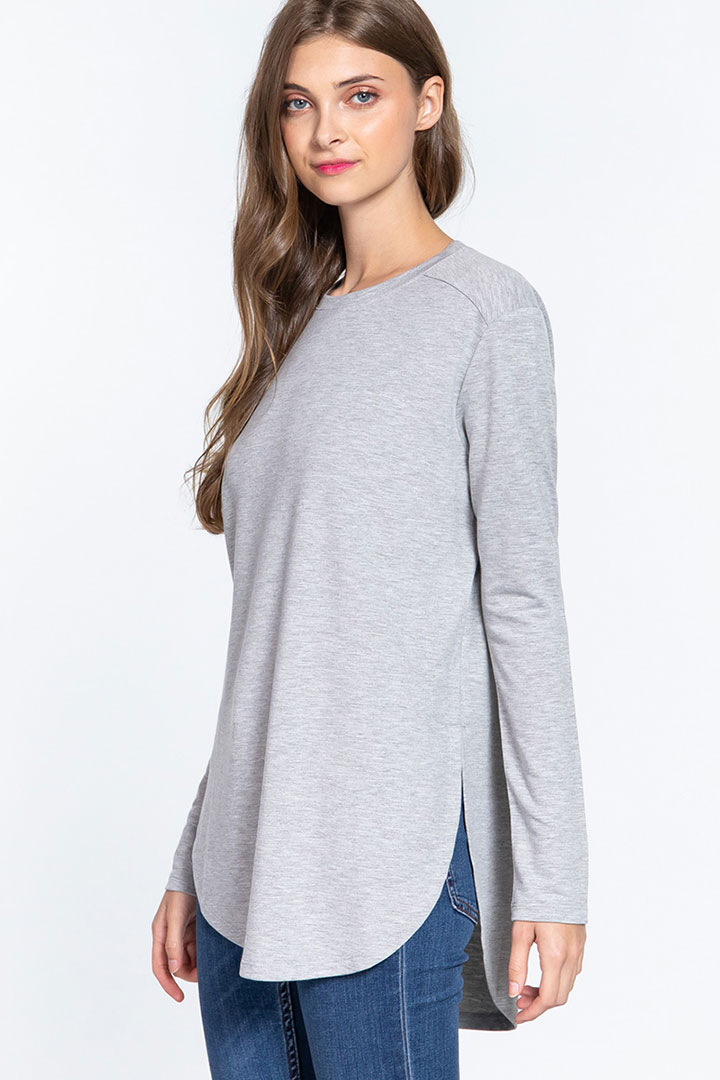 Picture of Long Sleeve Side Slit French Terry Tunic Top - Heather Grey