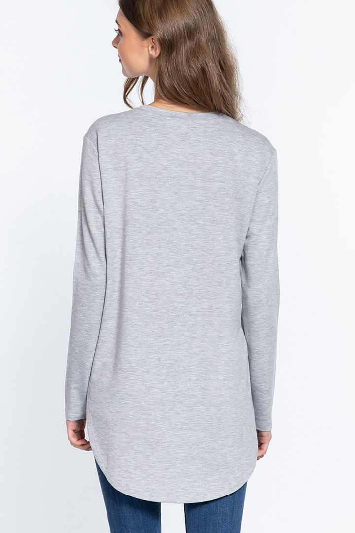 Picture of Long Sleeve Side Slit French Terry Tunic Top - Heather Grey