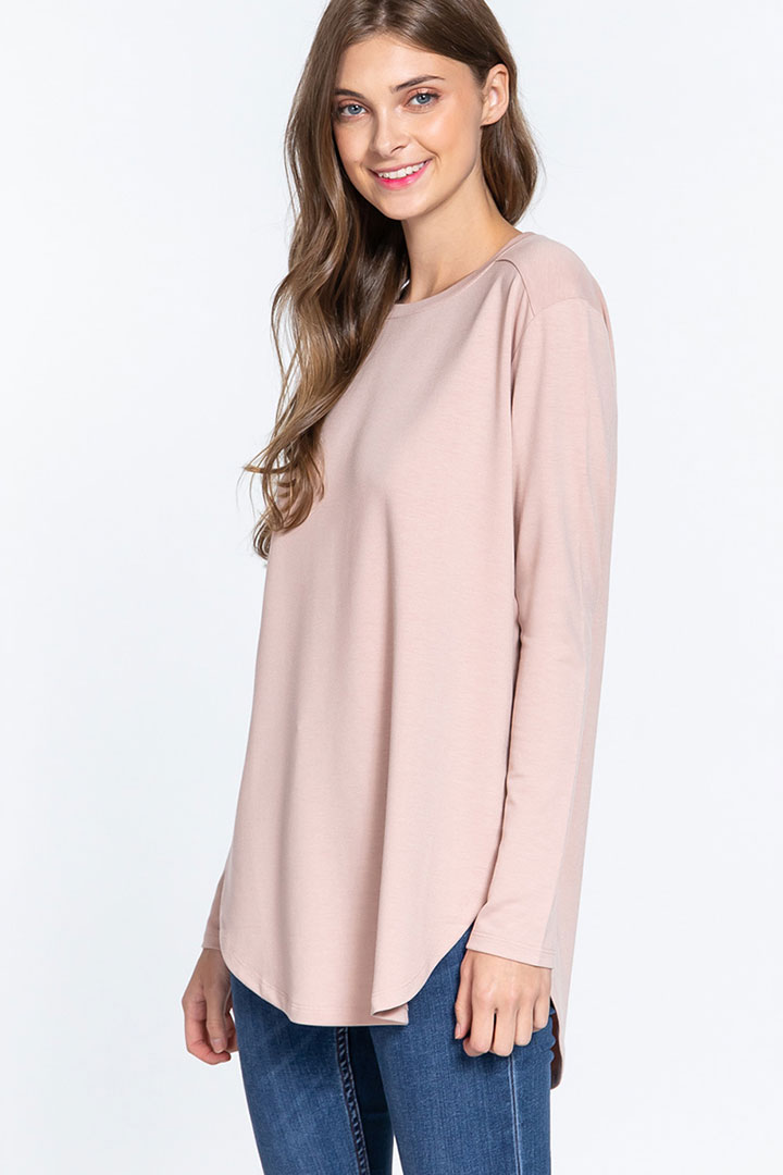 Picture of Long Sleeve Side Slit French Terry Tunic Top - Pale Pink