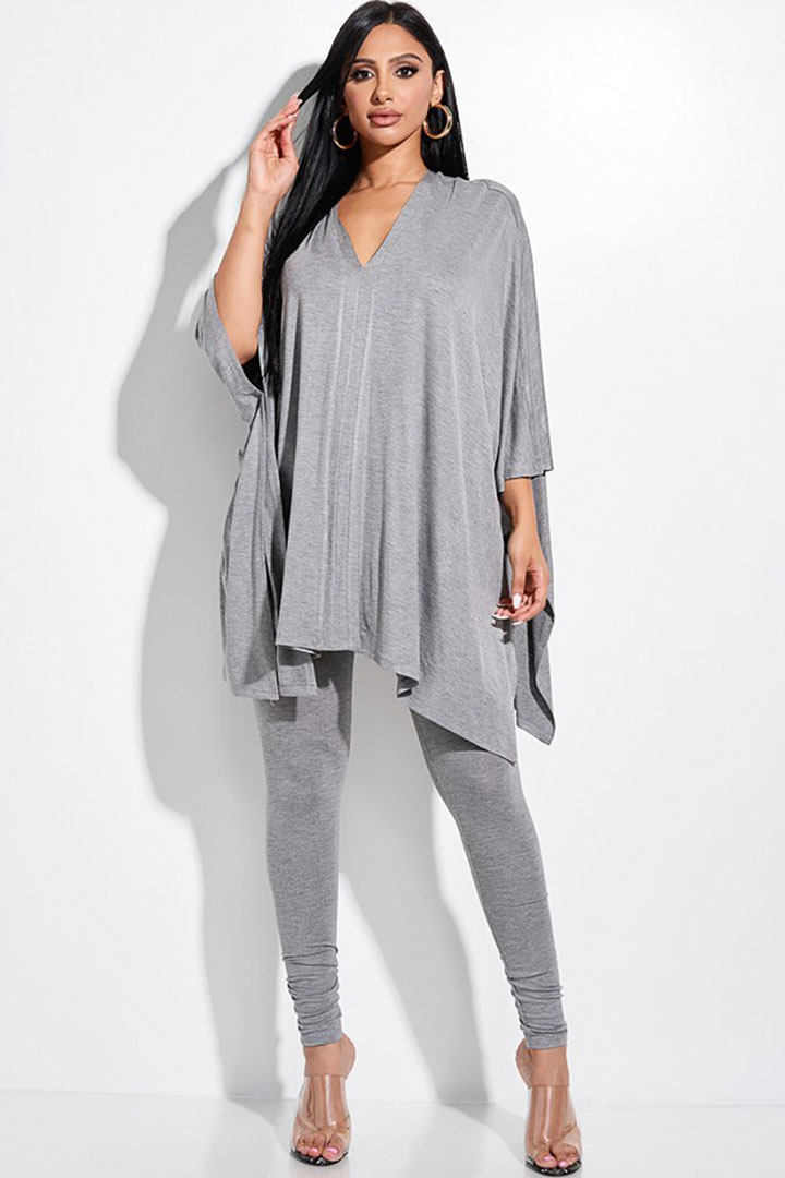 Picture of Set of Cape Top with Leggings - Heather Grey