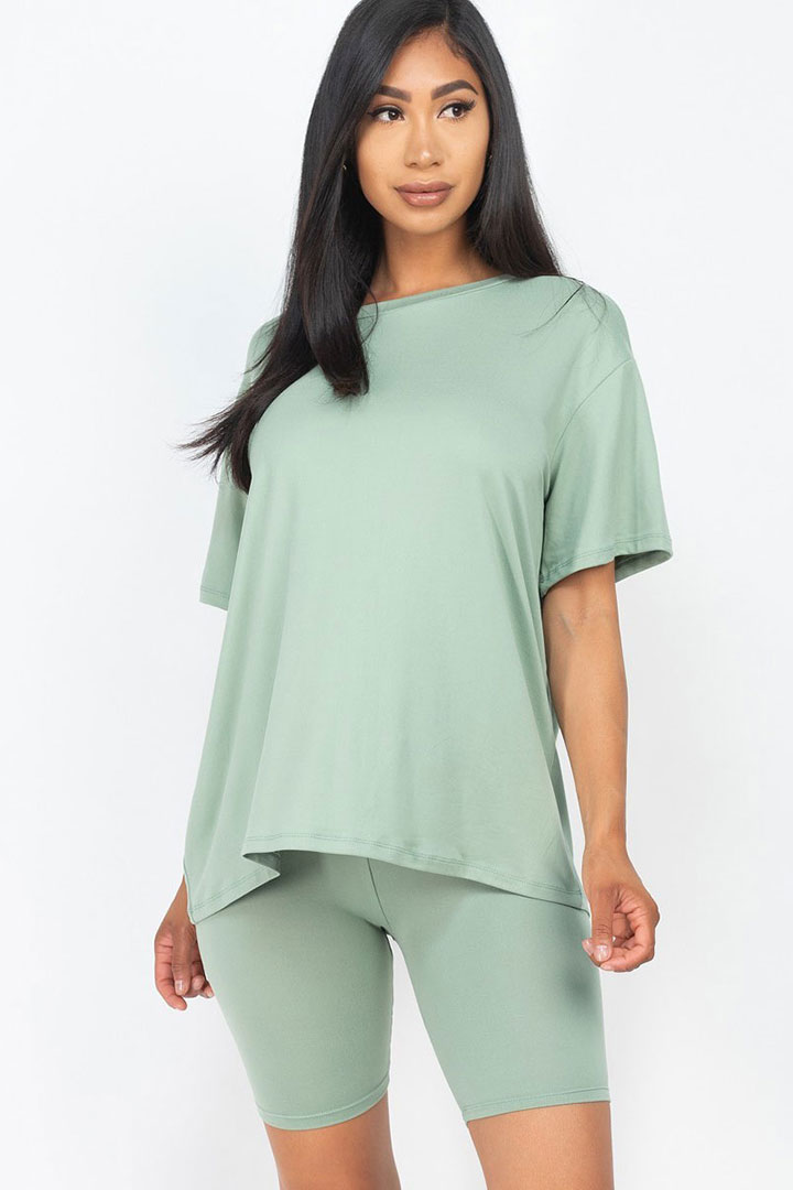 Picture of Set of Loose fit Top with Biker Shorts - Green Bay