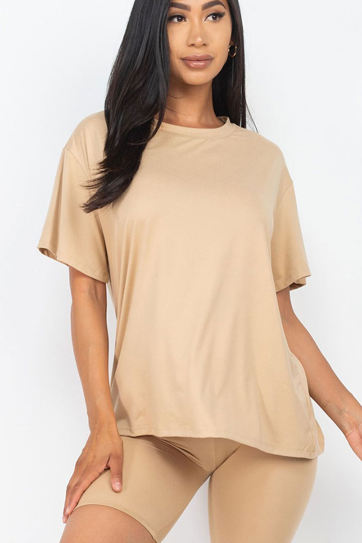 Picture of Set of Loose fit Top with Biker Shorts - Khaki