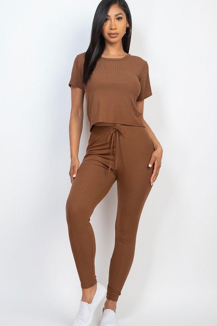 Picture of Set of Short Sleeves top with Leggings - Brown