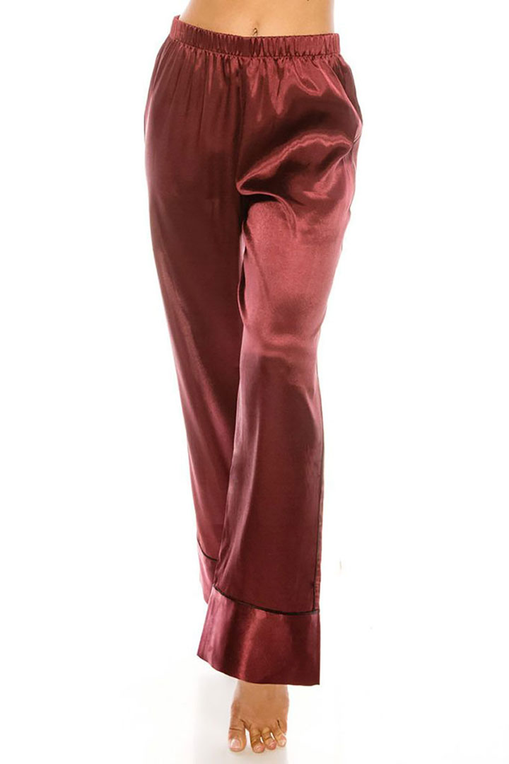 Picture of Set of Satin Top with Pajama - Red Wine