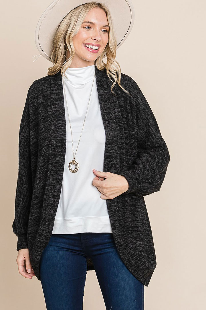 Picture of Two Tone open front warm cozy cardigan - Black