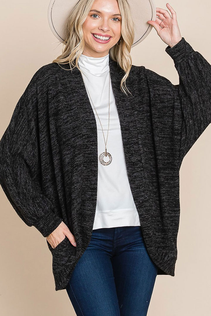 Picture of Two Tone open front warm cozy cardigan - Black