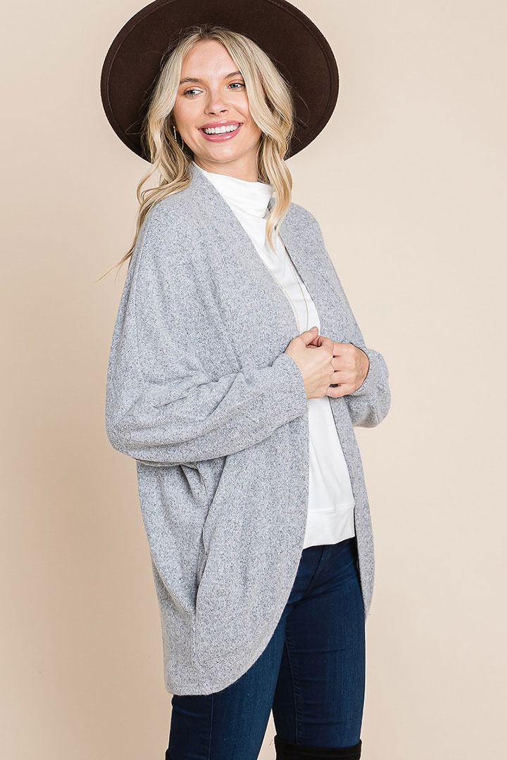 Picture of Two Tone open front warm cozy cardigan - Heather Grey