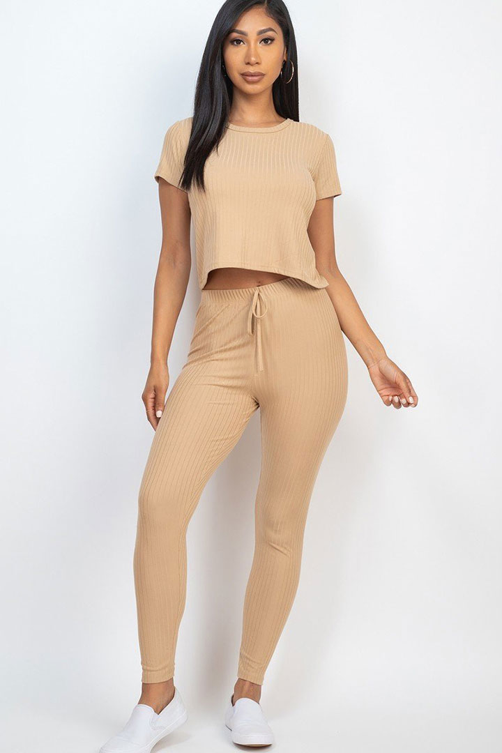 Picture of Set of Short Sleeves top with Leggings - Khaki