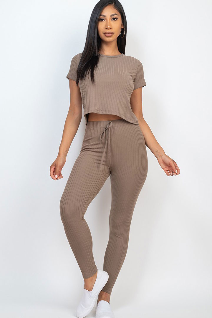 Picture of Set of Short Sleeves top with Leggings - Taupe