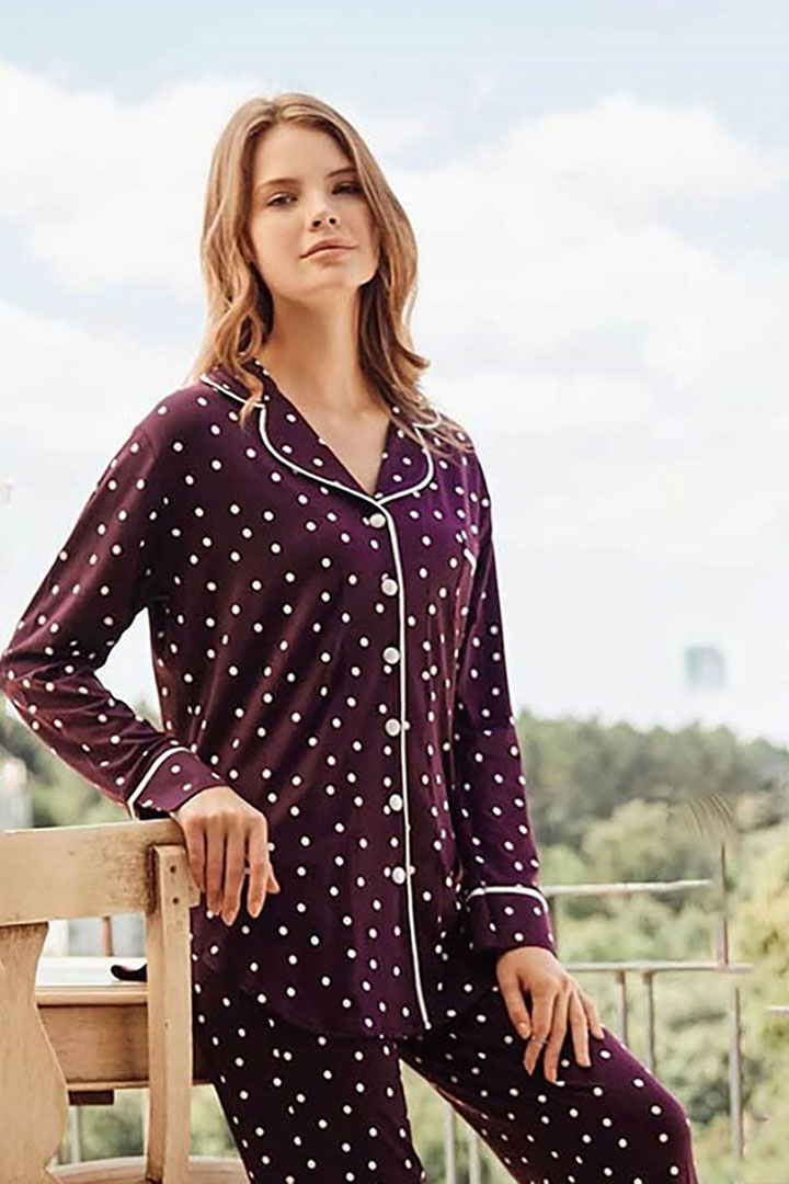 Picture of Polka Dots Printed Pajama Set - Purple