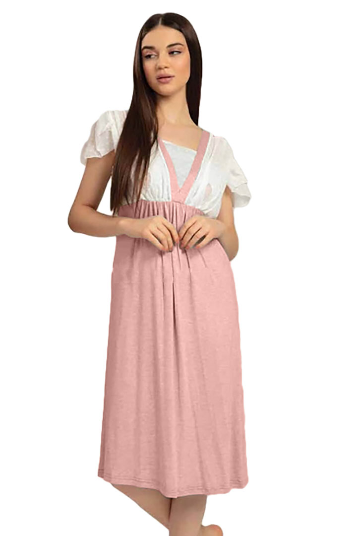 صورة ثوب نوم متوسط الطول - وردي