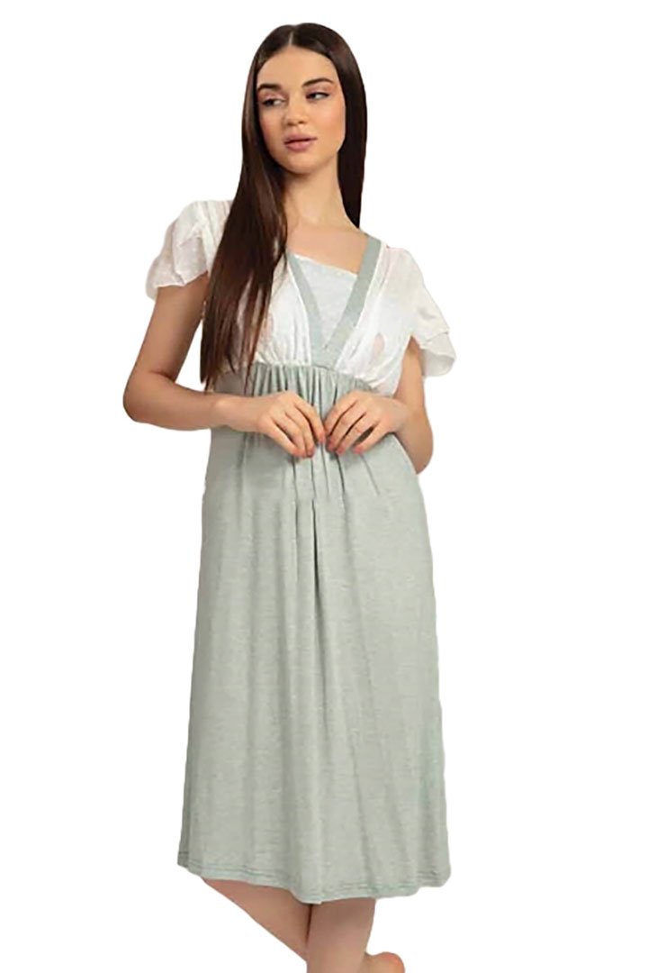 Picture of Mid Length Night Gown - Greyish Green