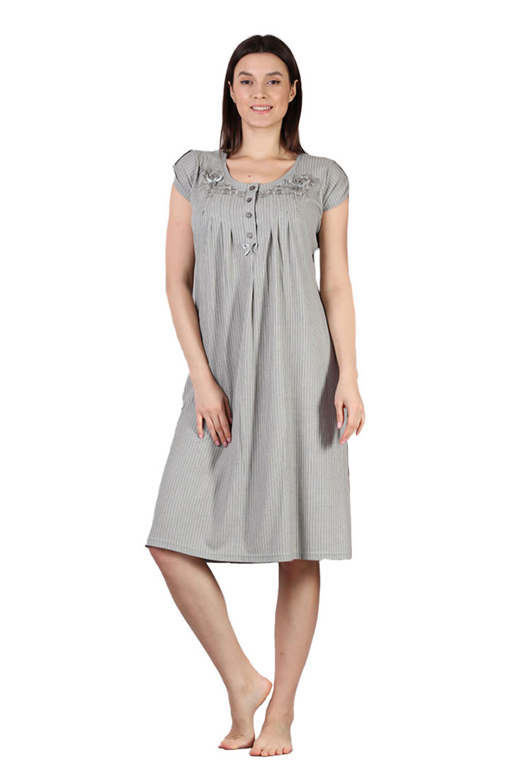 صورة فستان ماكسي مطبوع بطول الركبة - رمادي