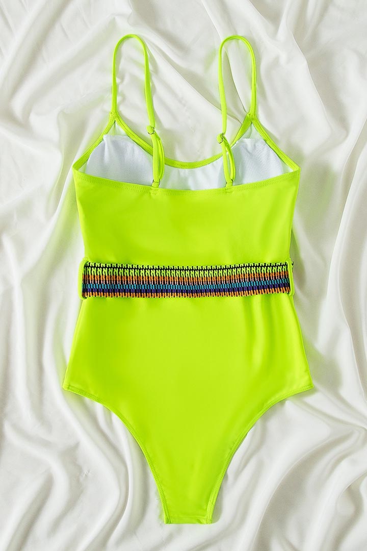 Picture of Adjustable Straps with Stylish Belt One-Piece Swimwear - Neon Yellow/Green