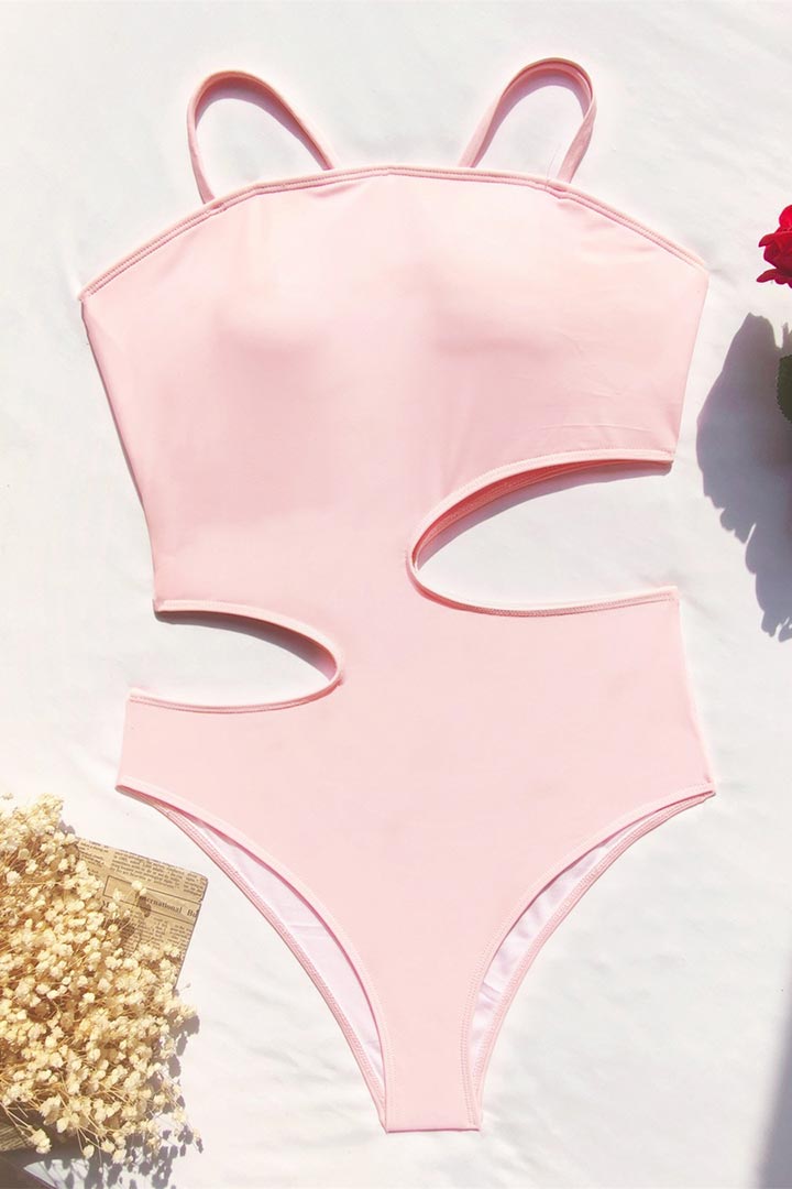 Picture of Asymmetrical Hollow Cut Out One-Piece Swimwear -Pale Pink