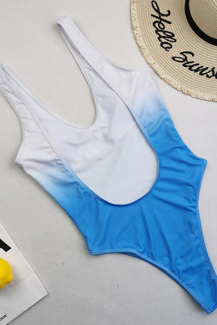 Picture of Gradient Patterned Backless One-Piece Swimwear - Ombre White/Blue