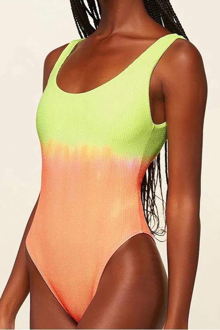 Picture of Gradient Patterned Backless One-Piece Swimwear - Ombre Yellow/Orange