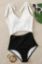 Picture of Hollow Tie Shoulder Patched Cut Out One-Piece Swimsuit - White/Black
