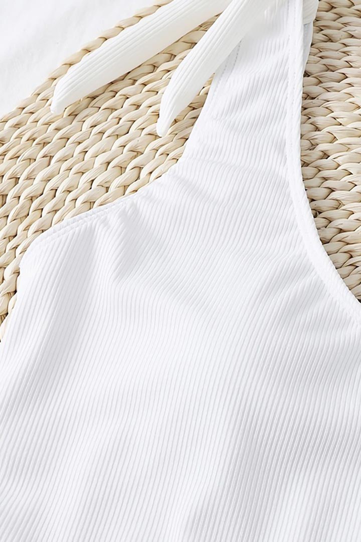 Picture of Hollow Tie Shoulder Patched Cut Out One-Piece Swimsuit - White/Black