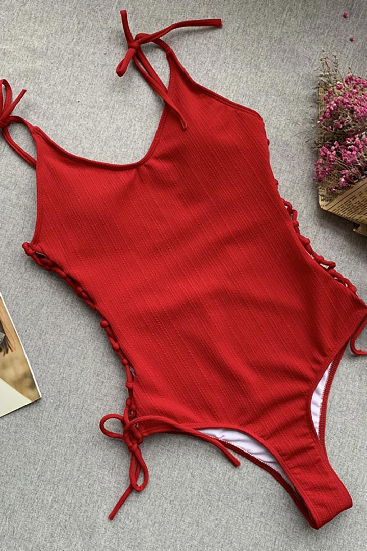 Picture of Criss Cross Sided Splice One-Piece Swimwear - Red