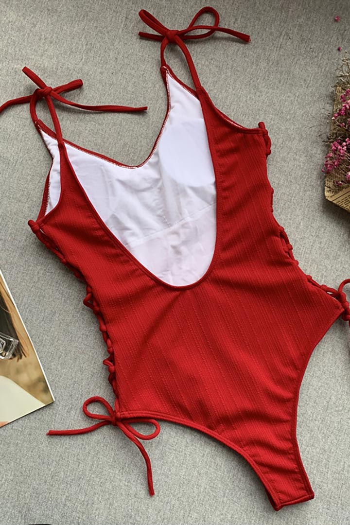 Picture of Criss Cross Sided Splice One-Piece Swimwear - Red