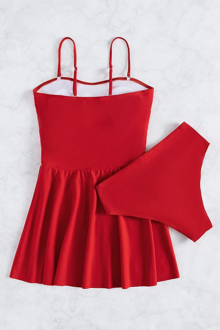 صورة طقم سباحة قطعتين بتصميم فستان - أحمر