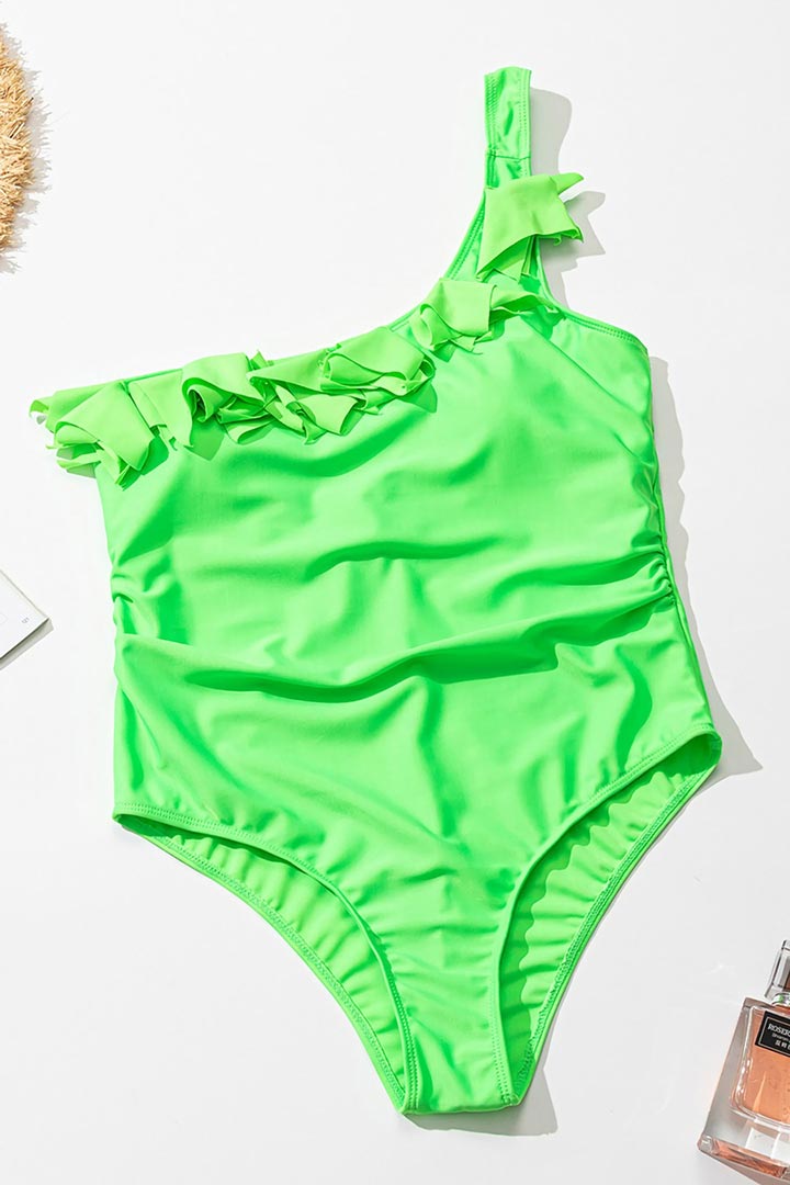 Picture of One Shoulder Strap Ruffle One-Piece Swimwear - Light Green