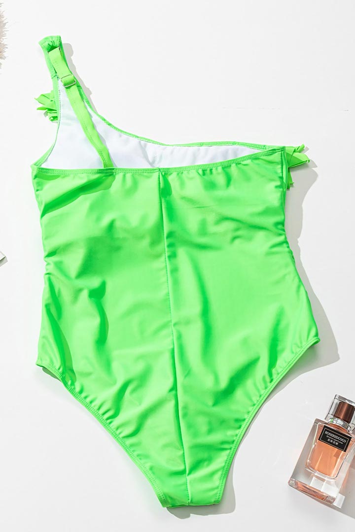 Picture of One Shoulder Strap Ruffle One-Piece Swimwear - Light Green