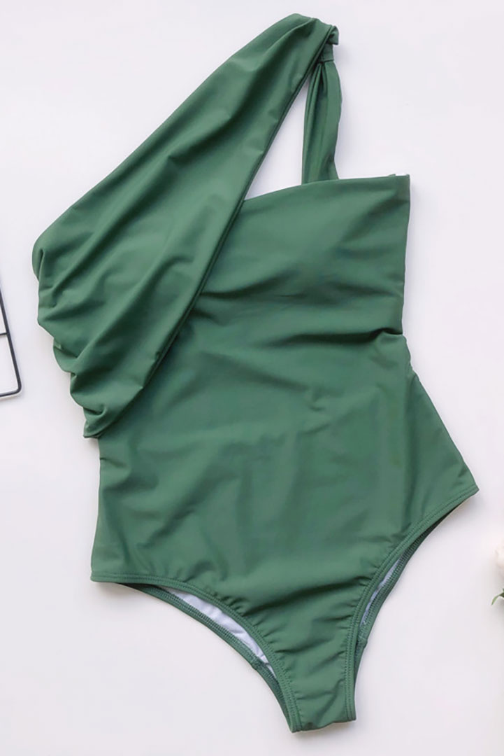صورة طقم سباحة بكتف واحد من قطعة واحدة بظهر مكشوف - أخضر 