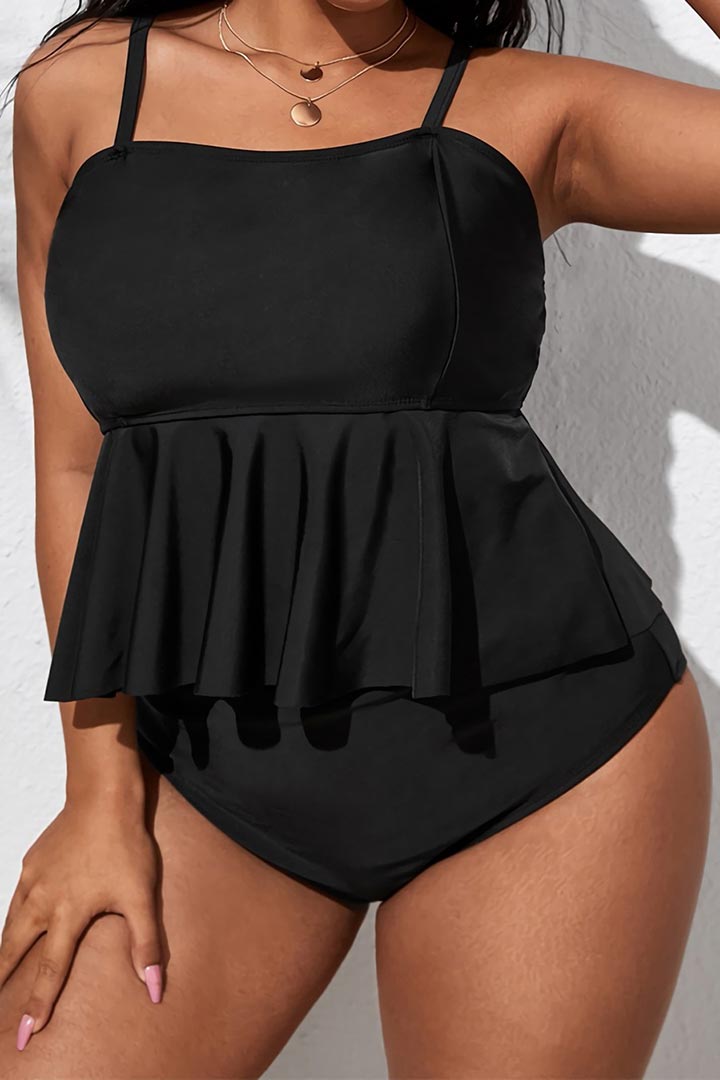 Picture of Pleated Detail Plus Size Two-Piece Swimsuit - Black