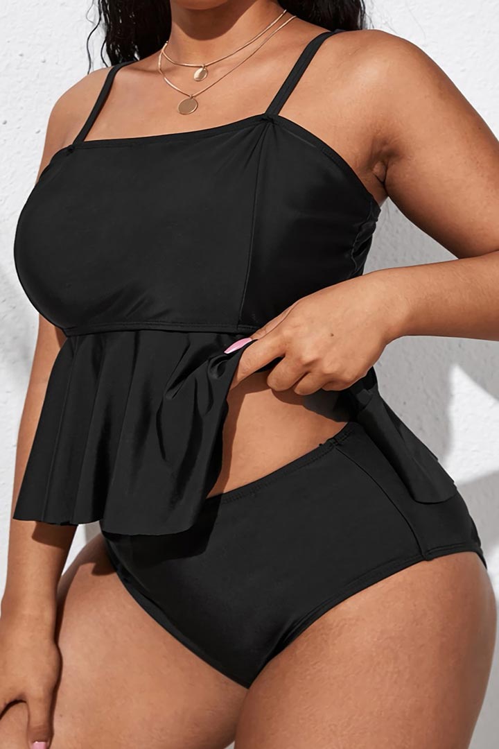 Picture of Pleated Detail Plus Size Two-Piece Swimsuit - Black