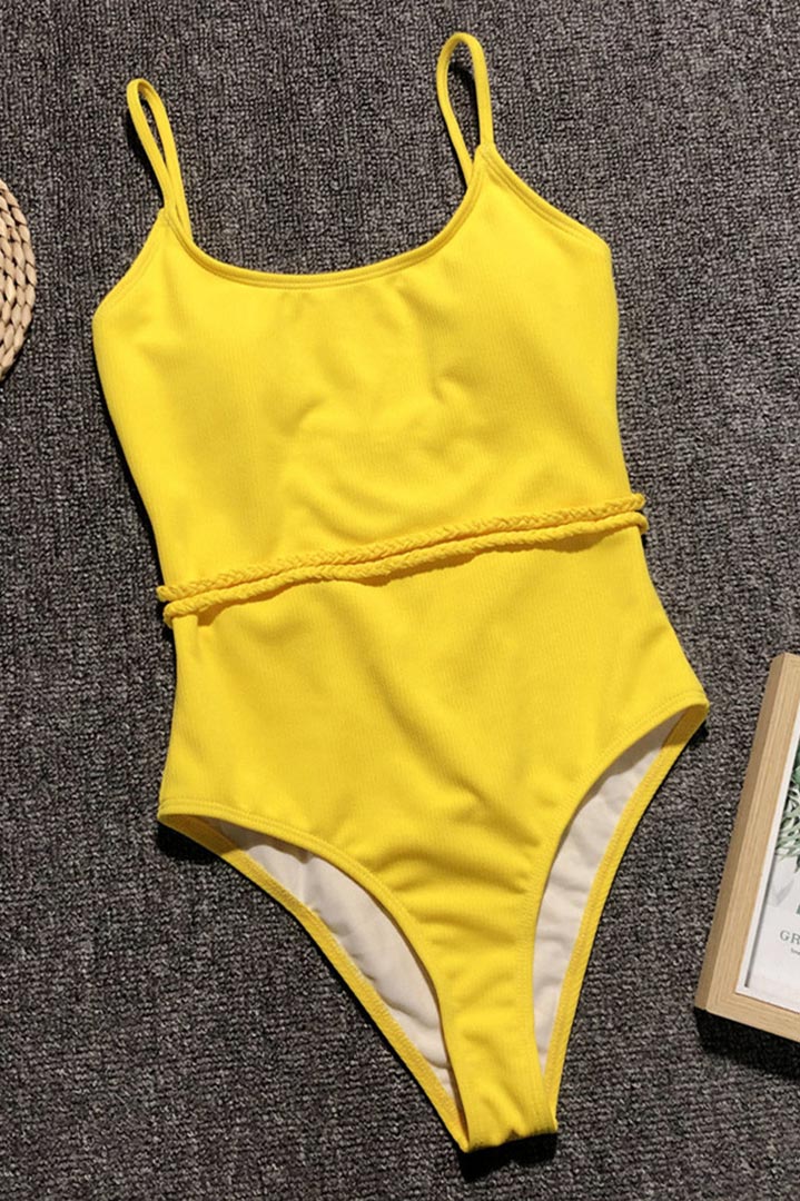 صورة Retro Tie One-Piece Swimwear - Yellow