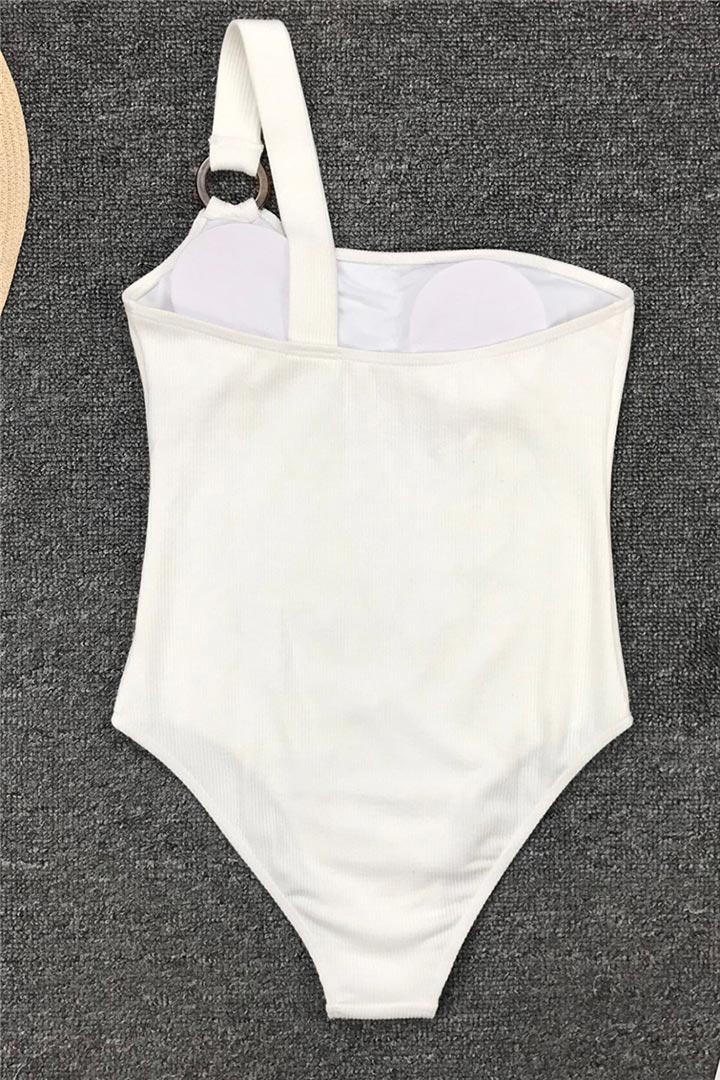 Picture of Ring Detail One Shoulder One-Piece Swimsuit - White