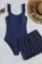 صورة Ruffle Trim One-Piece Bodysuit with Mesh Mini Skirt - Dark Blue