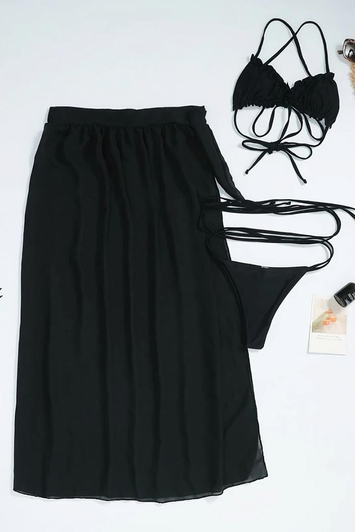 Picture of Self-Tie Three-Piece Swimsuit - Black