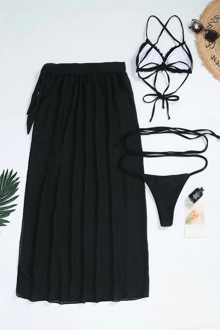 صورة Self-Tie Three-Piece Swimsuit - Black