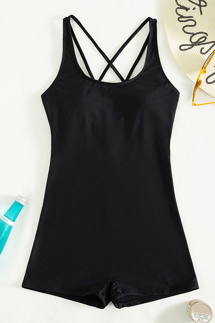 Picture of Sling Flat Angle Criss Cross Strap One-Piece Swimwear - Black