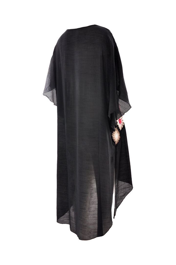 صورة فستان شاطئ شفاف بشراشيب - أسود