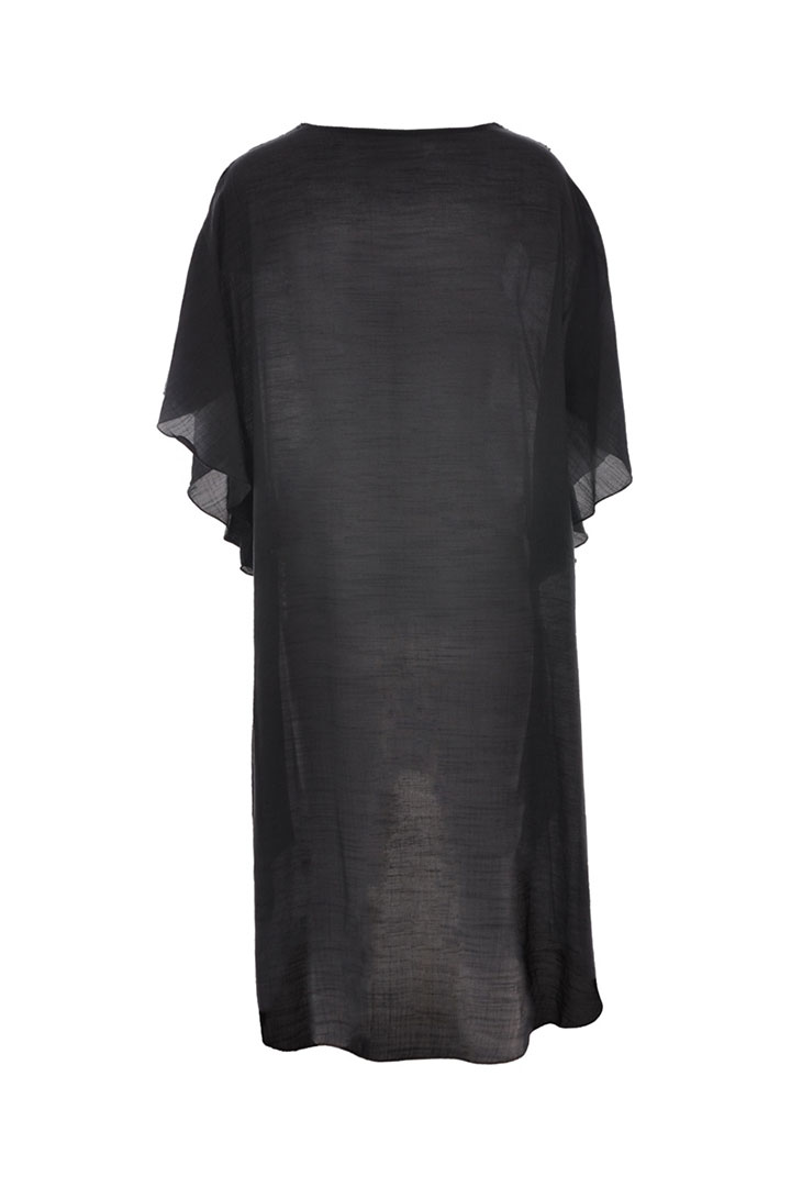 صورة فستان شاطئ شفاف بشراشيب - أسود