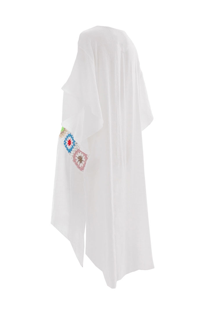 صورة فستان شاطئ شفاف بشراشيب - أبيض