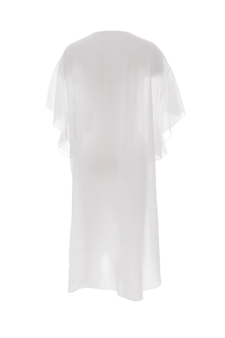 صورة فستان شاطئ شفاف بشراشيب - أبيض