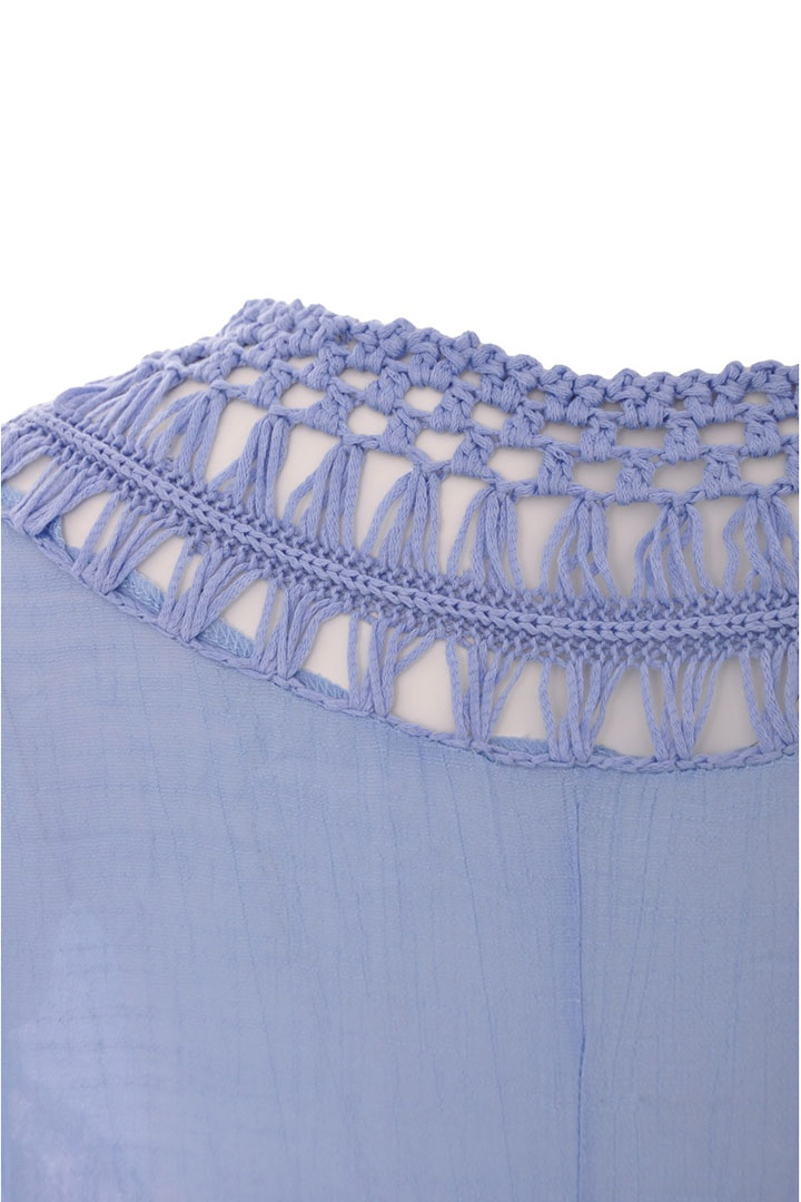 صورة فستان شاطئ كروشيه مفرغ برقبة على شكل V - أزرق سماوي